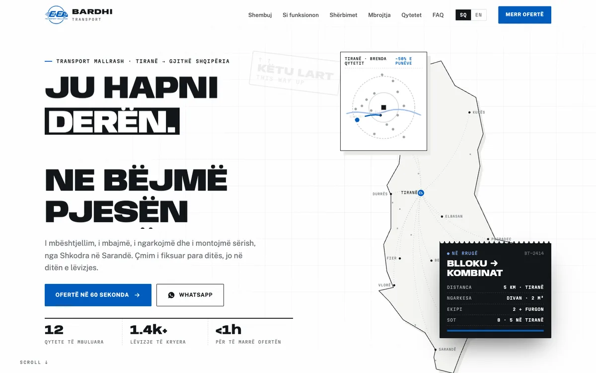 Bardhi Transport · Transport mallrash & shpërngulje · Tiranë